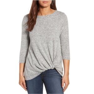 Gibson Womens Grey Crew Neck Twist Size Small Sweater Spring Fall 3/4 Sleeve EUC